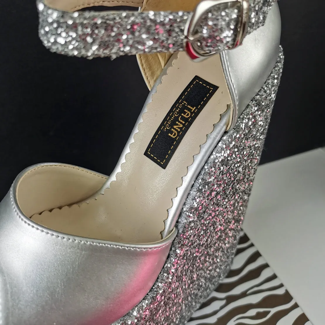 Silver Glitter Heel Platform Wedges