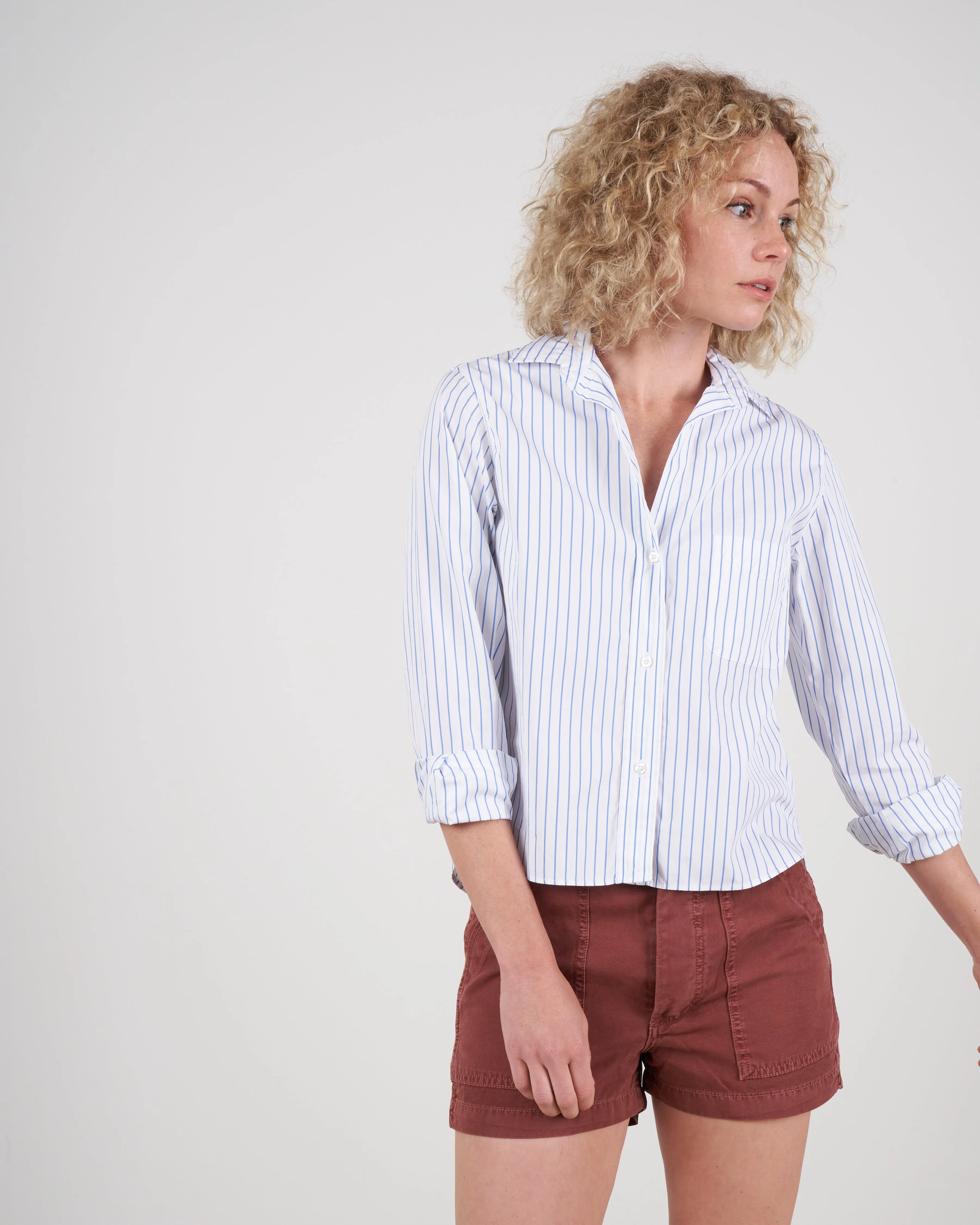 silvio button up - white w/ blue stripe