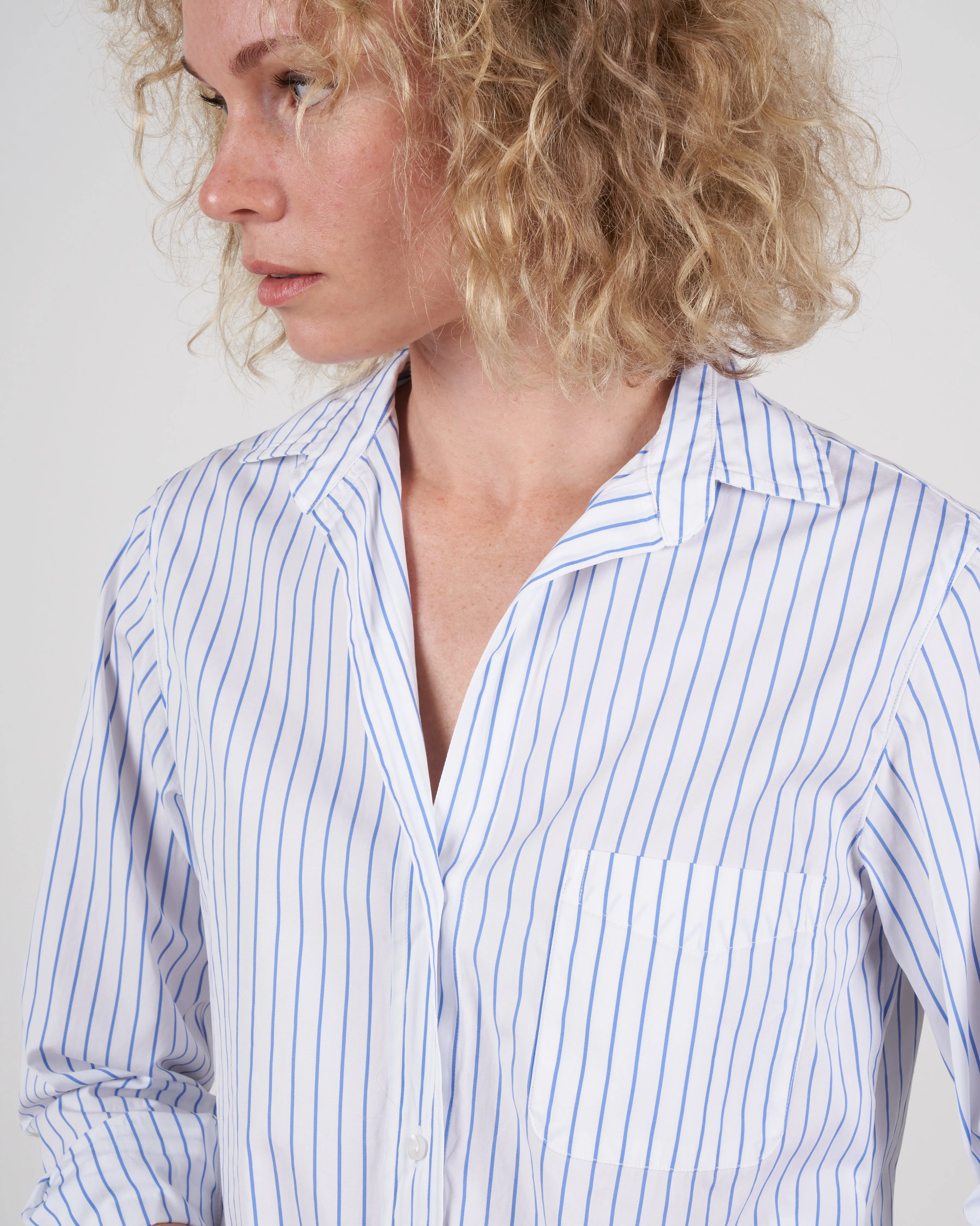 silvio button up - white w/ blue stripe