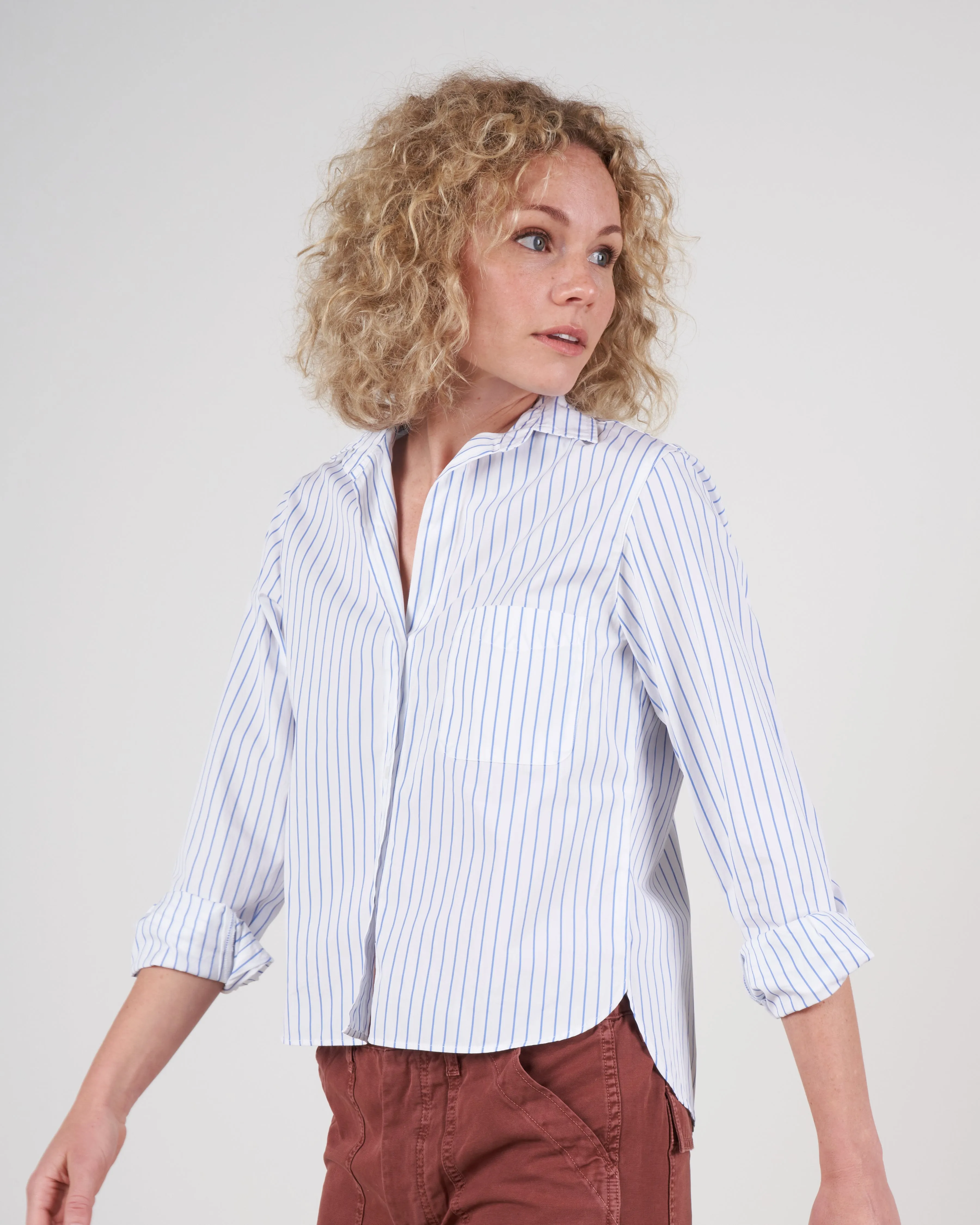 silvio button up - white w/ blue stripe