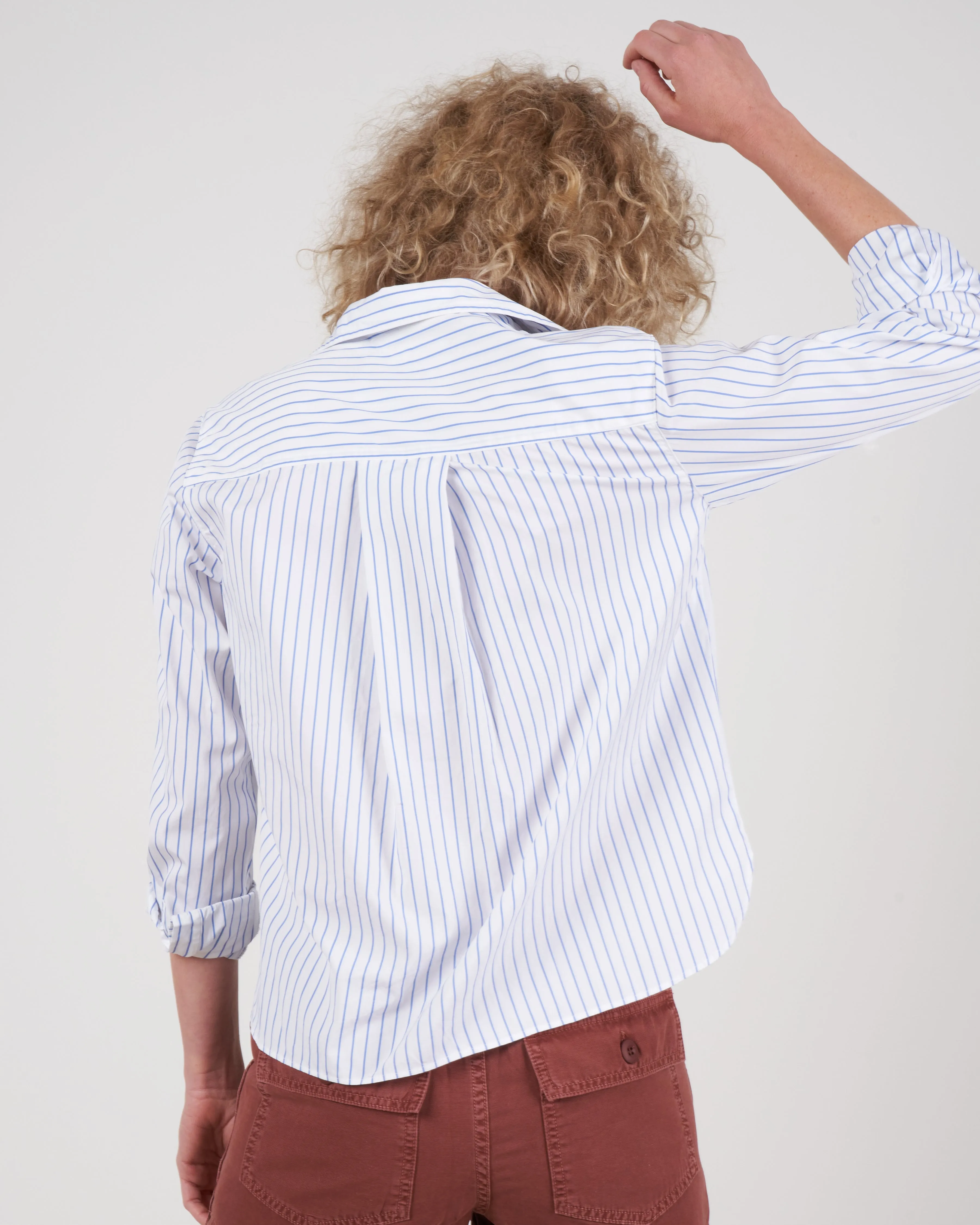 silvio button up - white w/ blue stripe