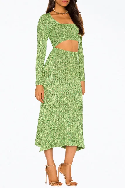SKYE CUTOUT RIBBED-KNIT MIDI DRESS