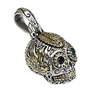 Small Mexican Sugar Skull Sterling Silver Steampunk Pendant