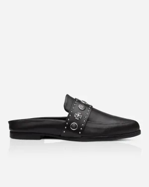 Sol Sana Tuesday Black Leather  Metal Hardware Mules