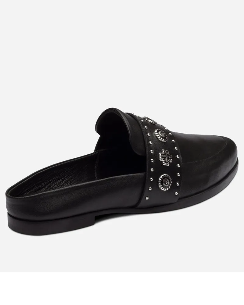 Sol Sana Tuesday Black Leather  Metal Hardware Mules