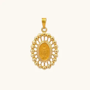SOLID 14K GOLD MIRACULOUS BEADED FRAME MEDAL | OVAL