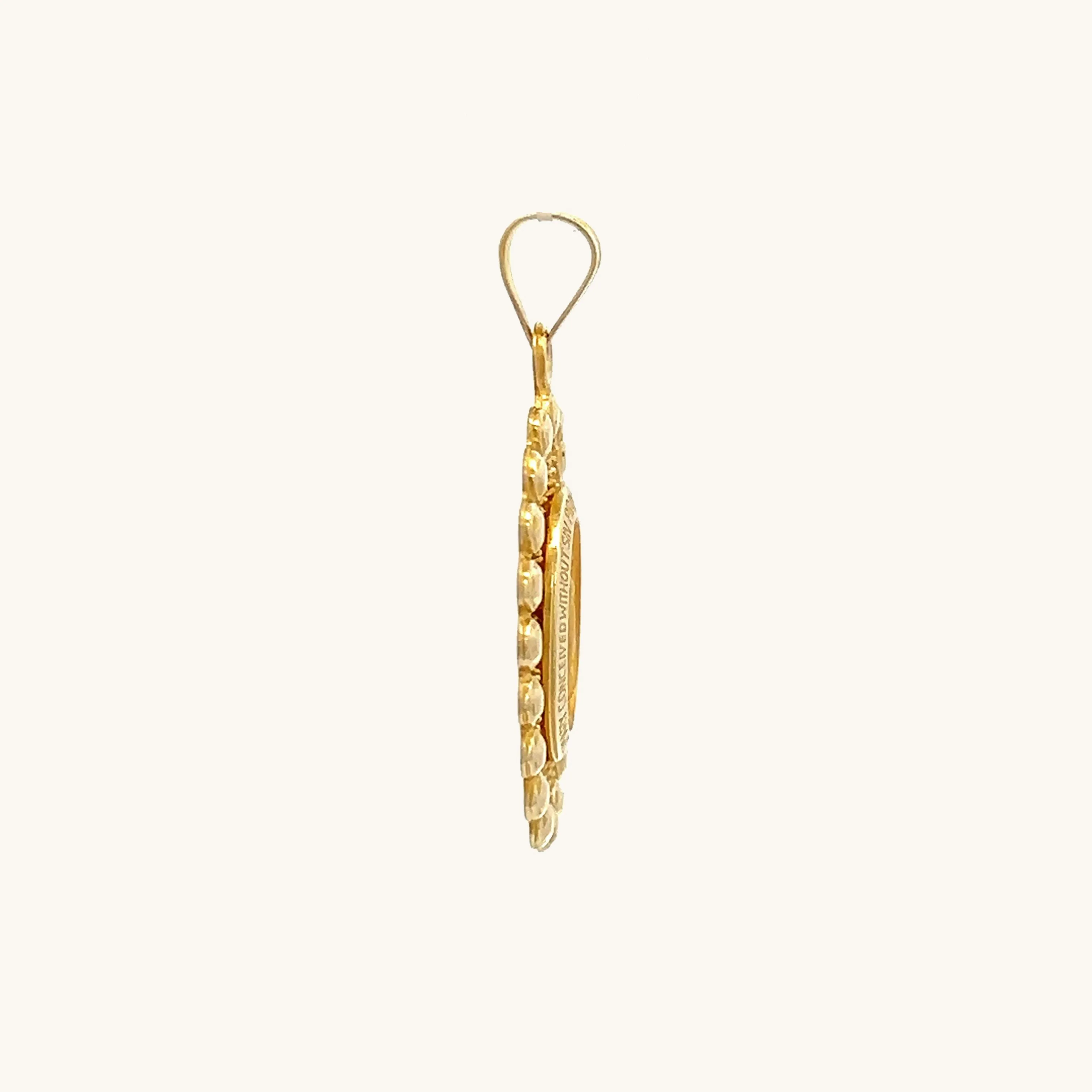 SOLID 14K GOLD MIRACULOUS BEADED FRAME MEDAL | OVAL