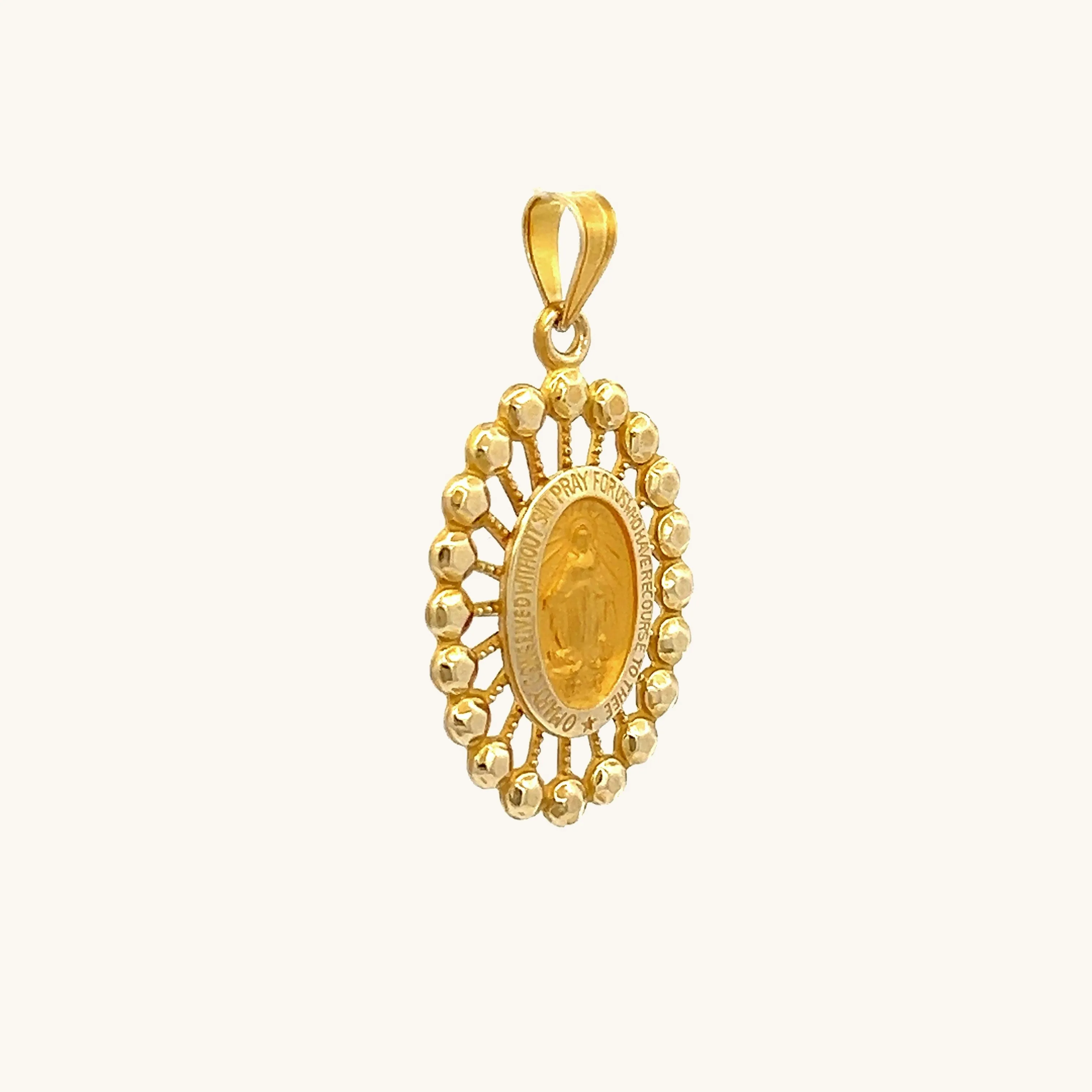 SOLID 14K GOLD MIRACULOUS BEADED FRAME MEDAL | OVAL