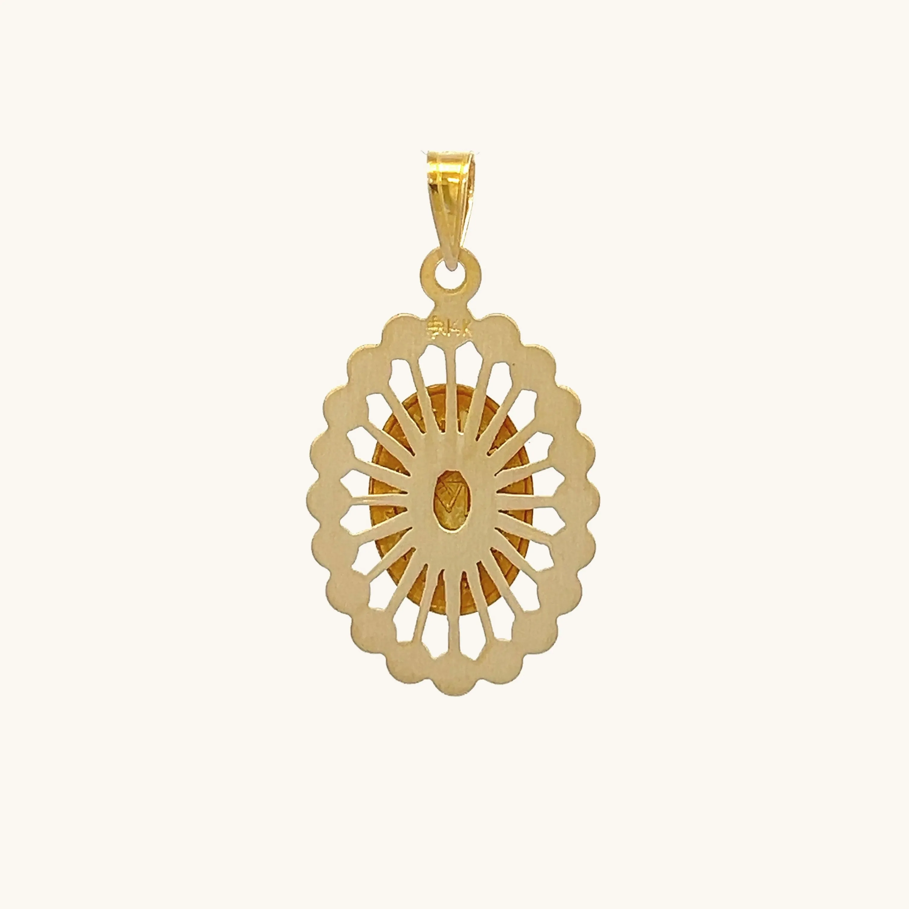 SOLID 14K GOLD MIRACULOUS BEADED FRAME MEDAL | OVAL