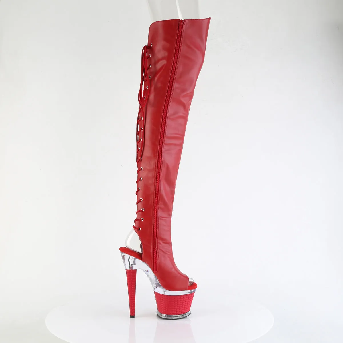 SPECTATOR-3030  Red Faux Leather/Clear-Red Matte