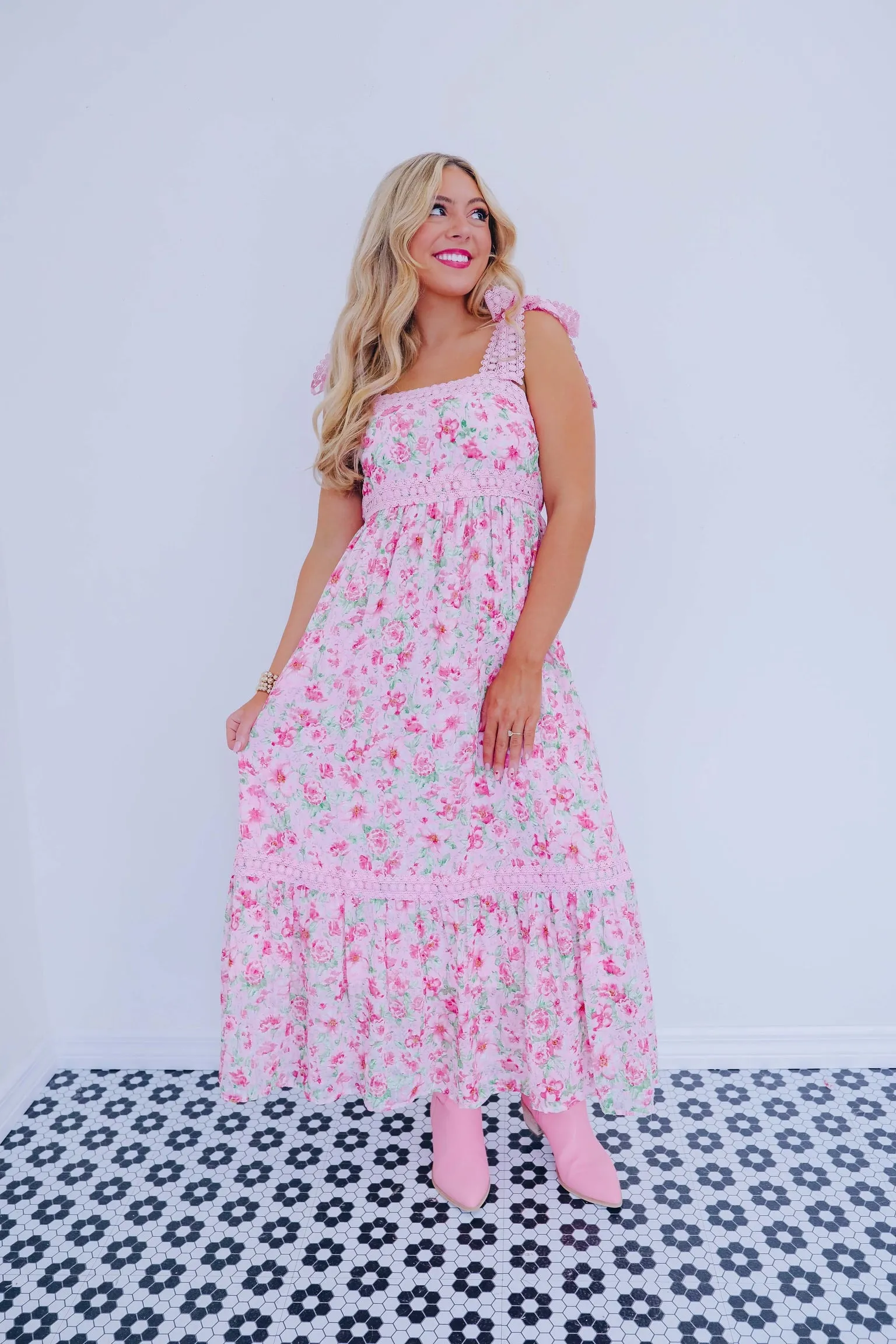 Spring Floral Maxi Dress - Pink