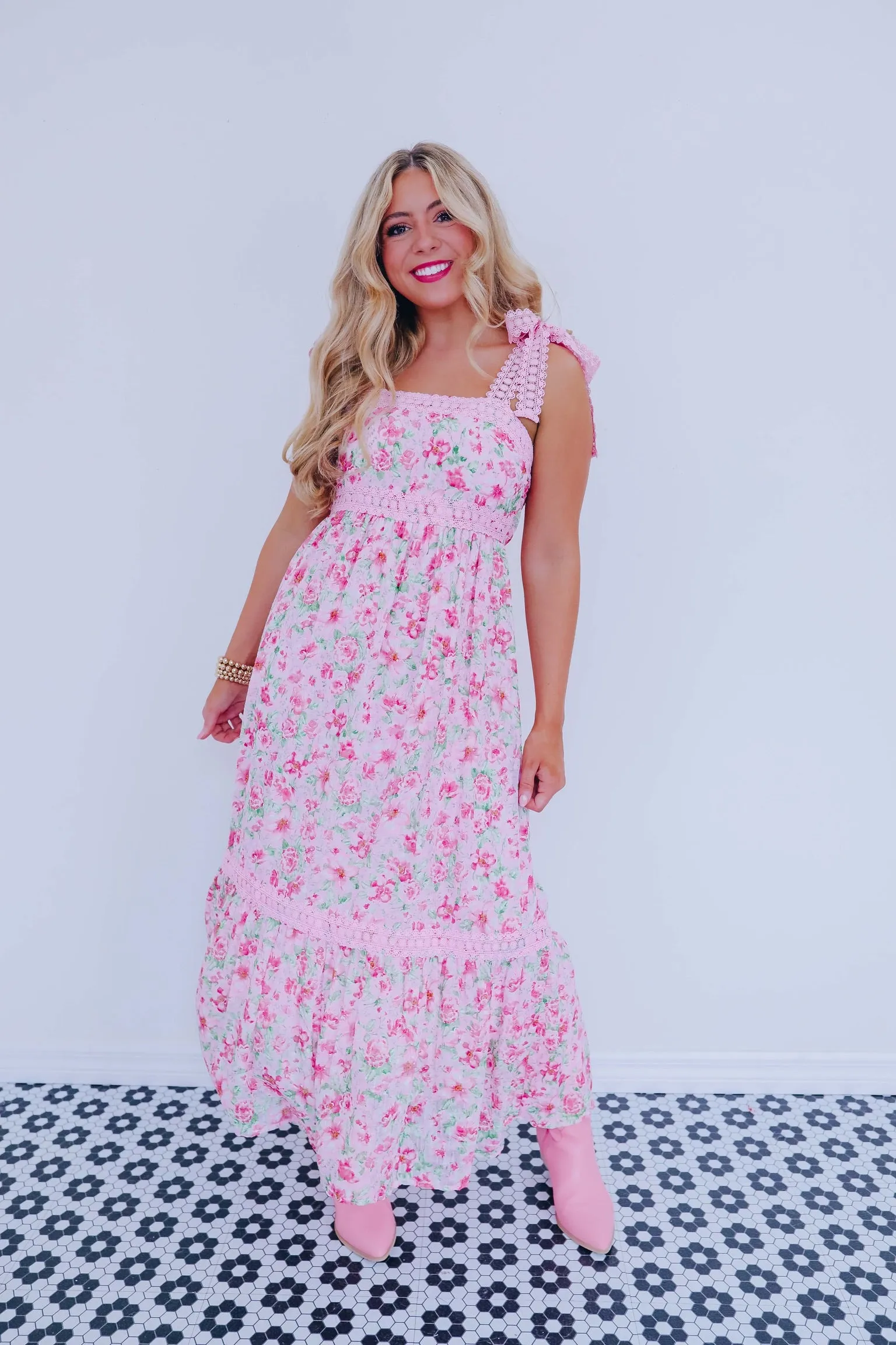 Spring Floral Maxi Dress - Pink