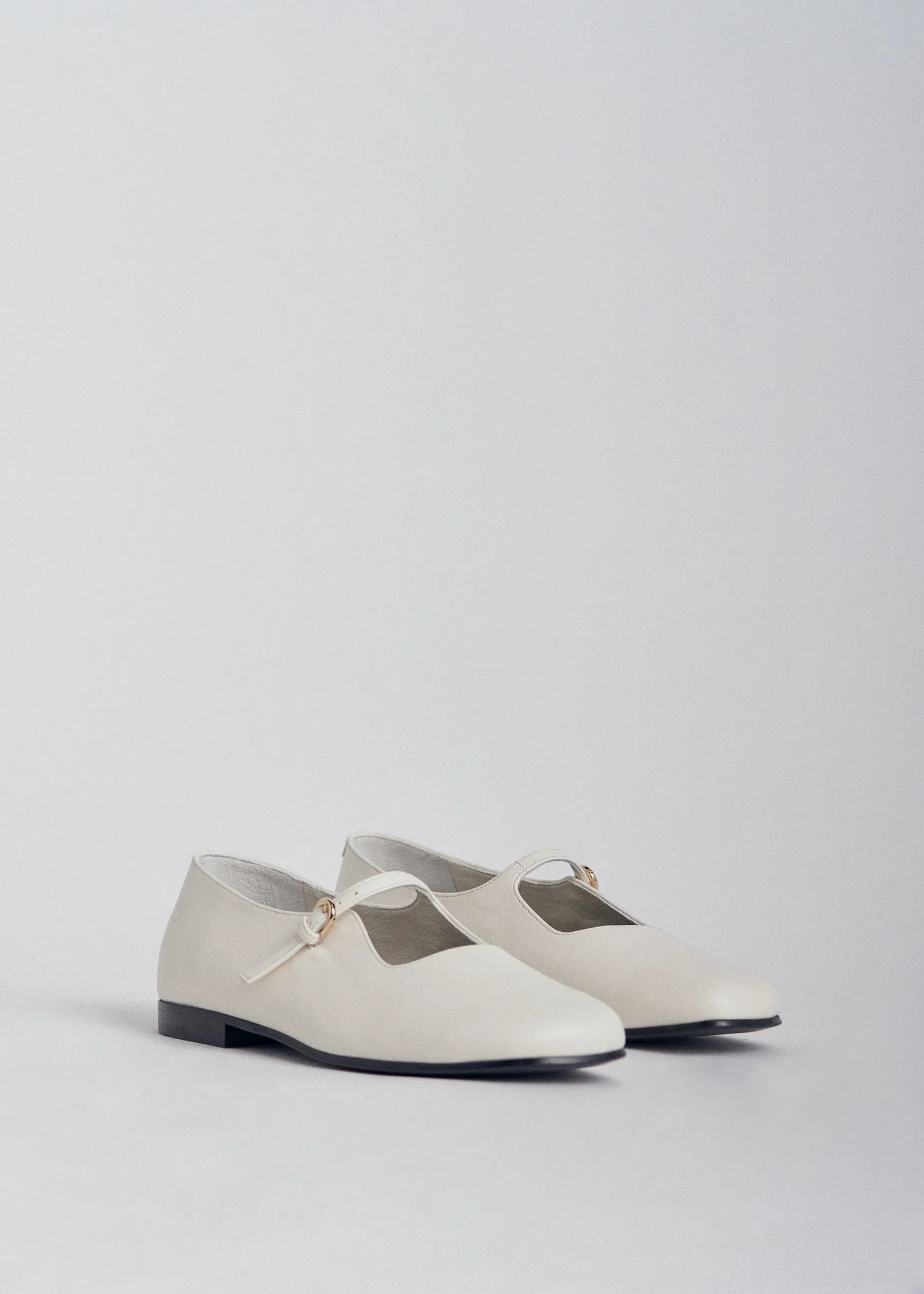 Square Toe Mary Jane in Leather - Ivory