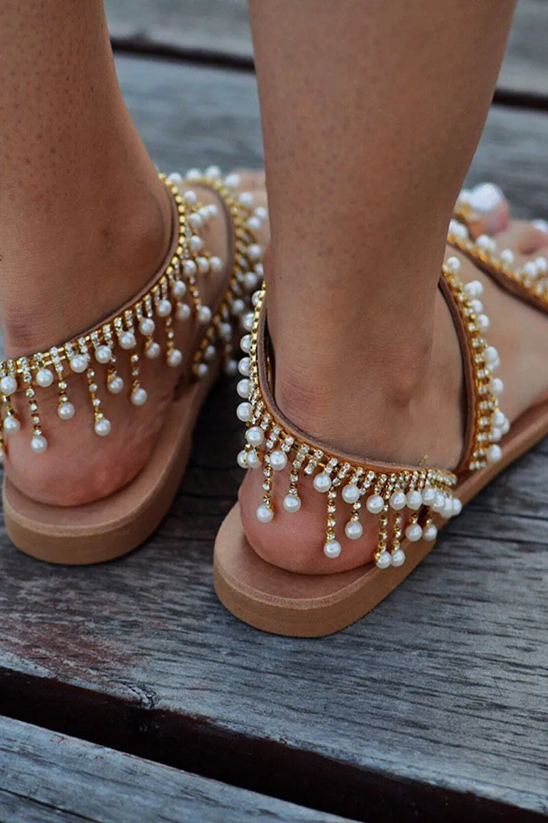 String Beads Flat Sandals