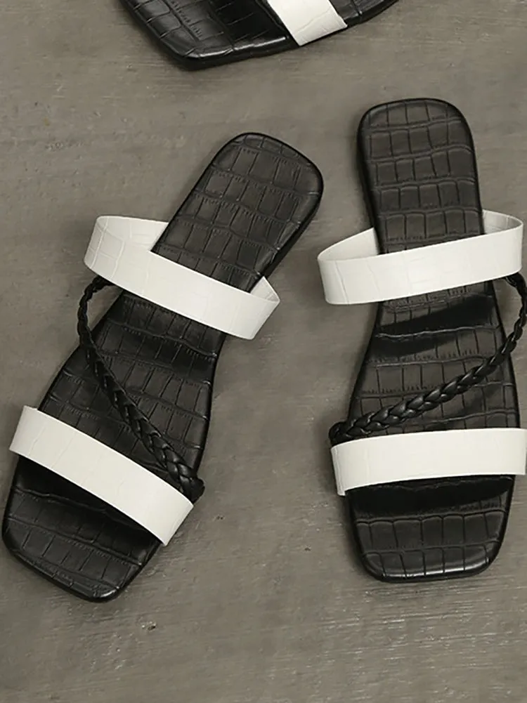 Striped Square Toe Resort Sandals