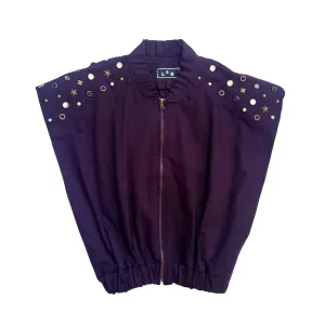 Studded Sleeveless Bomber Jacket in Burgundy