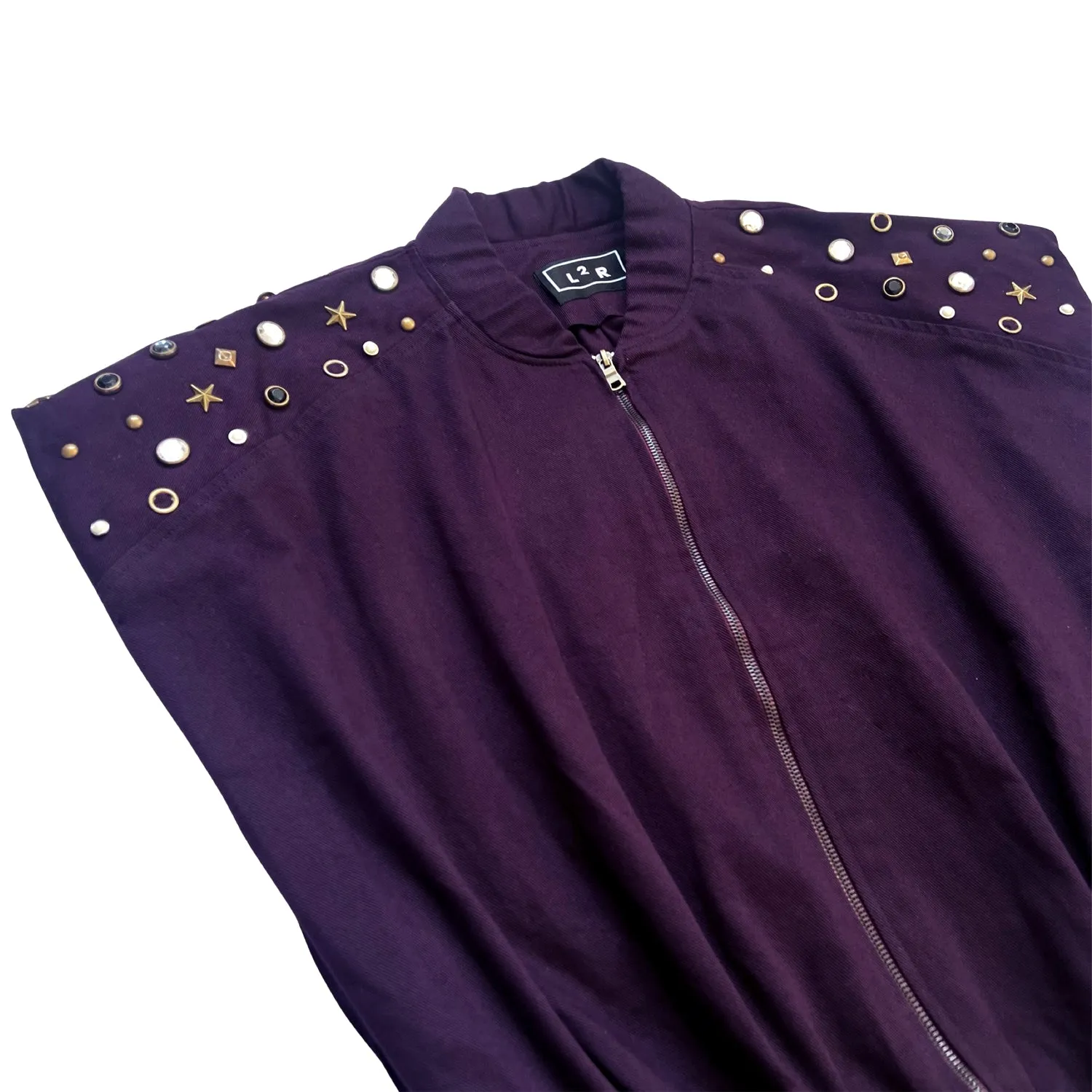 Studded Sleeveless Bomber Jacket in Burgundy