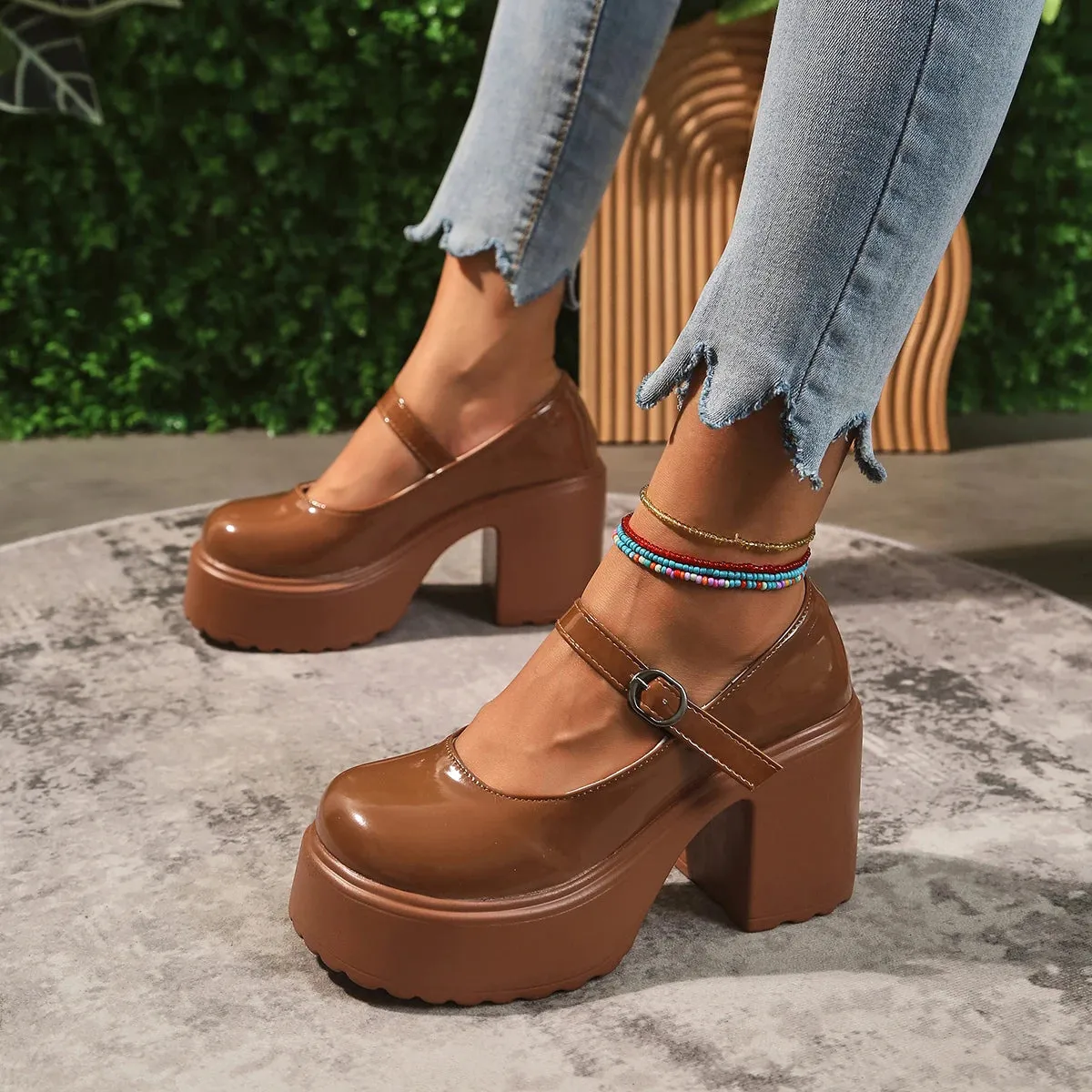 Super High Heels Mary Jane Shoes for Women – Goth Chunky Platform Pumps, Plus Size, Ankle Buckle, Party Lolita Shoes
