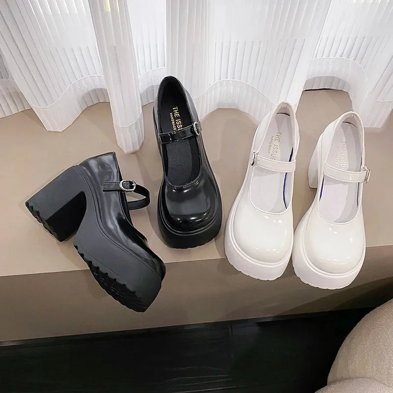 Super High Heels Mary Jane Shoes for Women – Goth Chunky Platform Pumps, Plus Size, Ankle Buckle, Party Lolita Shoes