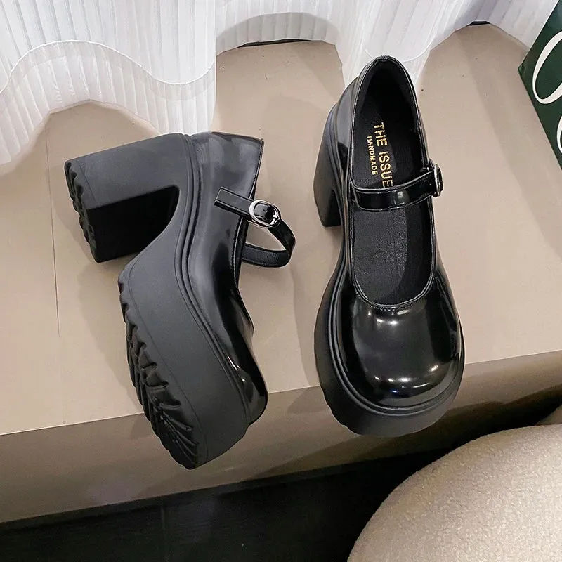 Super High Heels Mary Jane Shoes for Women – Goth Chunky Platform Pumps, Plus Size, Ankle Buckle, Party Lolita Shoes