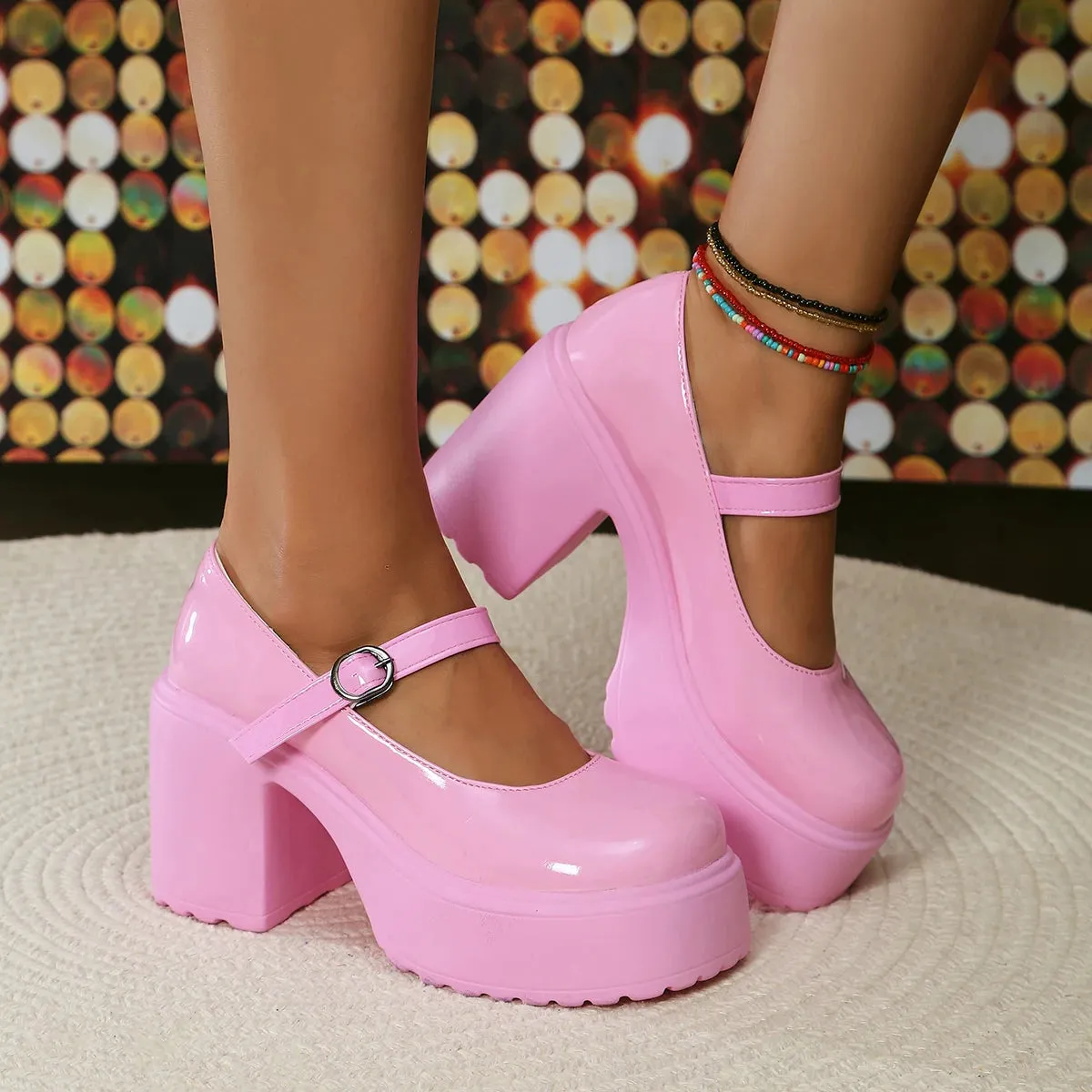 Super High Heels Mary Jane Shoes for Women – Goth Chunky Platform Pumps, Plus Size, Ankle Buckle, Party Lolita Shoes