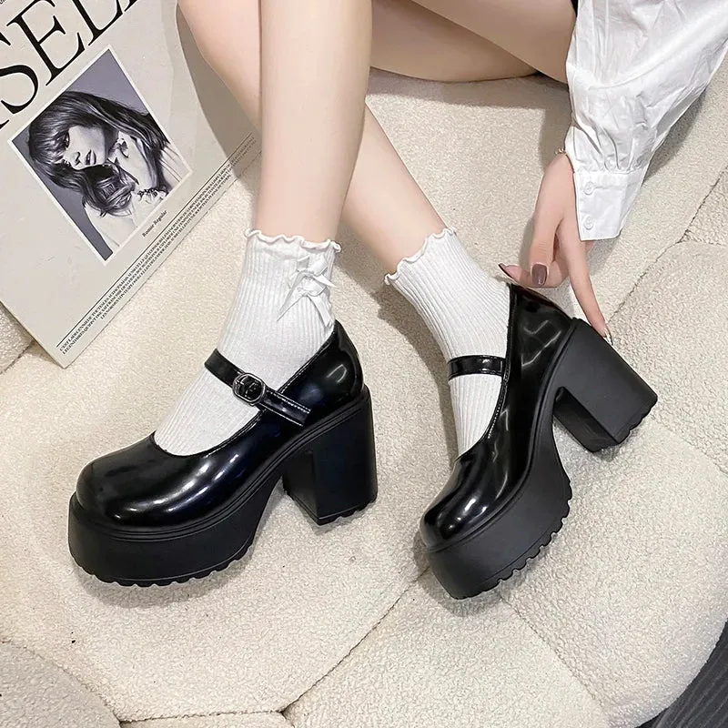 Super High Heels Mary Jane Shoes for Women – Goth Chunky Platform Pumps, Plus Size, Ankle Buckle, Party Lolita Shoes