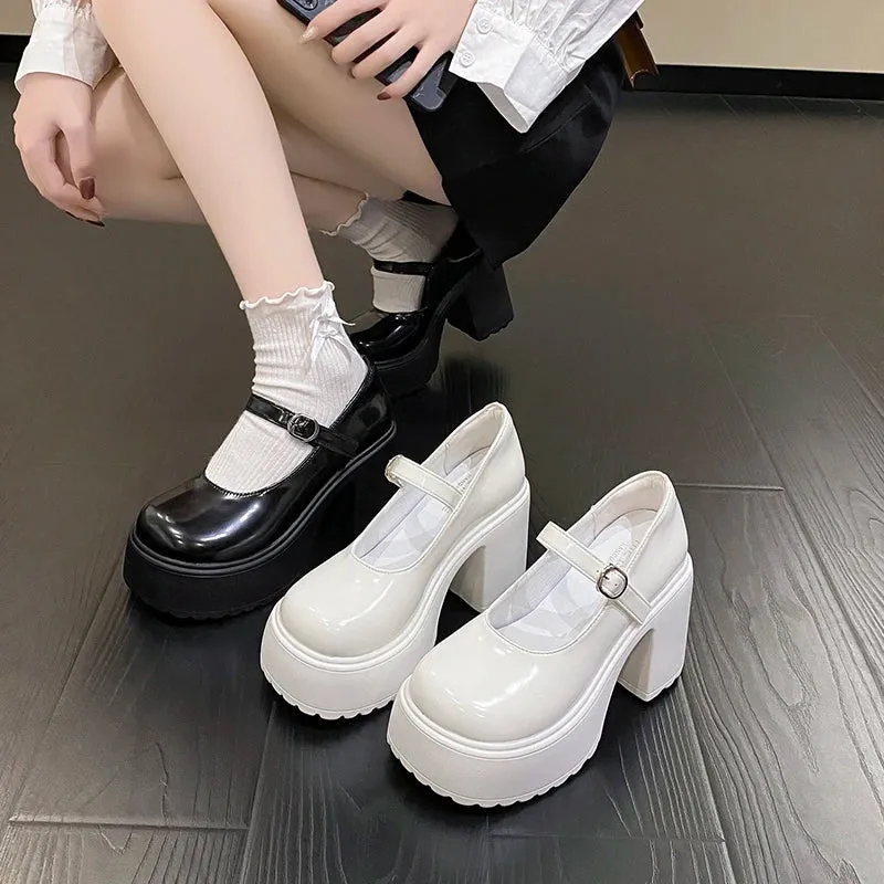 Super High Heels Mary Jane Shoes for Women – Goth Chunky Platform Pumps, Plus Size, Ankle Buckle, Party Lolita Shoes