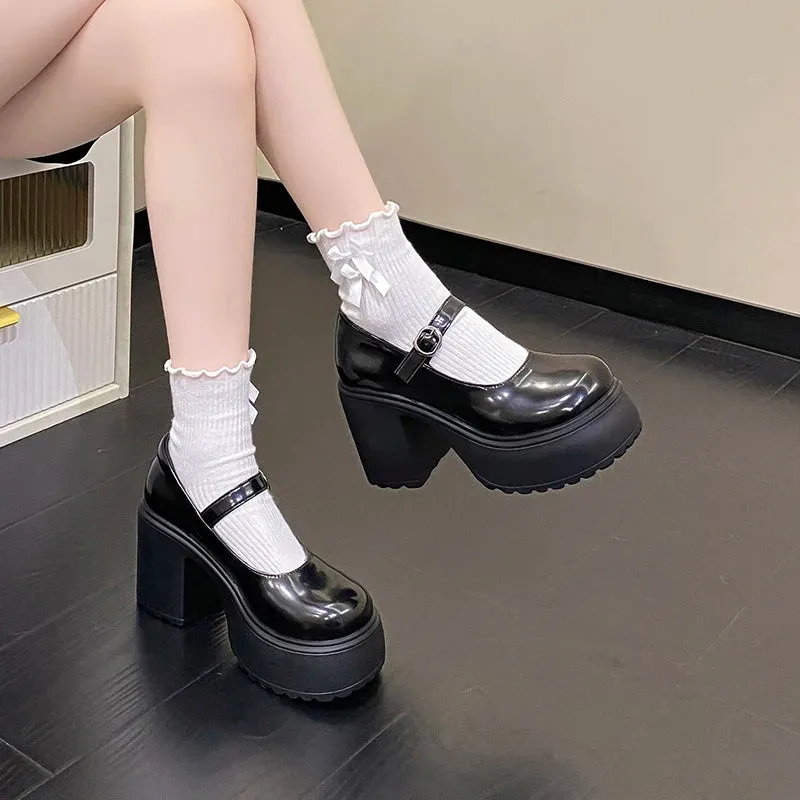 Super High Heels Mary Jane Shoes for Women – Goth Chunky Platform Pumps, Plus Size, Ankle Buckle, Party Lolita Shoes