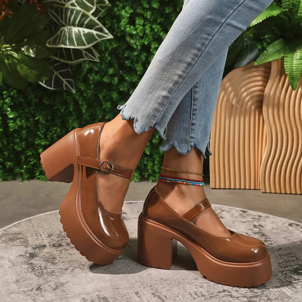 Super High Heels Mary Jane Shoes for Women – Goth Chunky Platform Pumps, Plus Size, Ankle Buckle, Party Lolita Shoes