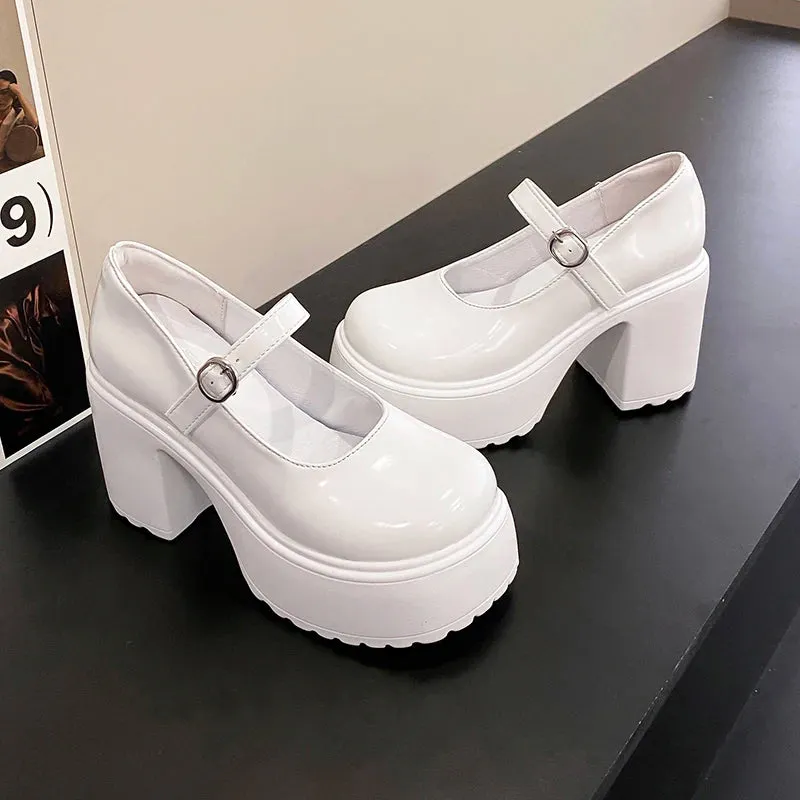 Super High Heels Mary Jane Shoes for Women – Goth Chunky Platform Pumps, Plus Size, Ankle Buckle, Party Lolita Shoes