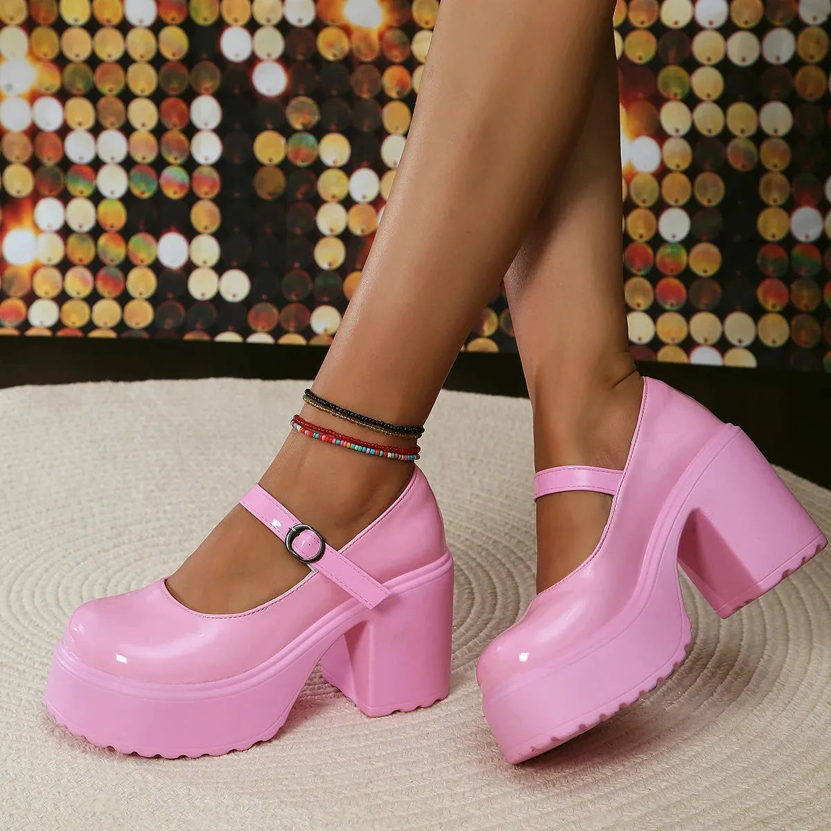 Super High Heels Mary Jane Shoes for Women – Goth Chunky Platform Pumps, Plus Size, Ankle Buckle, Party Lolita Shoes