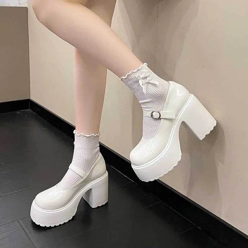 Super High Heels Mary Jane Shoes for Women – Goth Chunky Platform Pumps, Plus Size, Ankle Buckle, Party Lolita Shoes