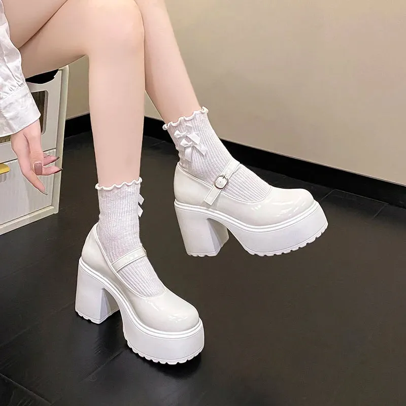Super High Heels Mary Jane Shoes for Women – Goth Chunky Platform Pumps, Plus Size, Ankle Buckle, Party Lolita Shoes