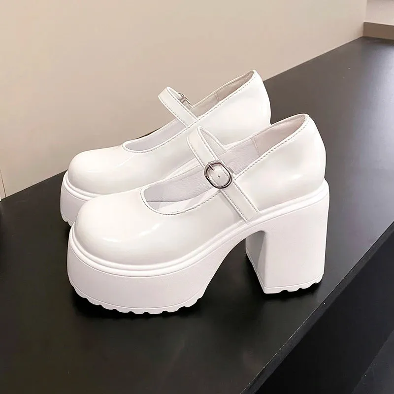 Super High Heels Mary Jane Shoes for Women – Goth Chunky Platform Pumps, Plus Size, Ankle Buckle, Party Lolita Shoes