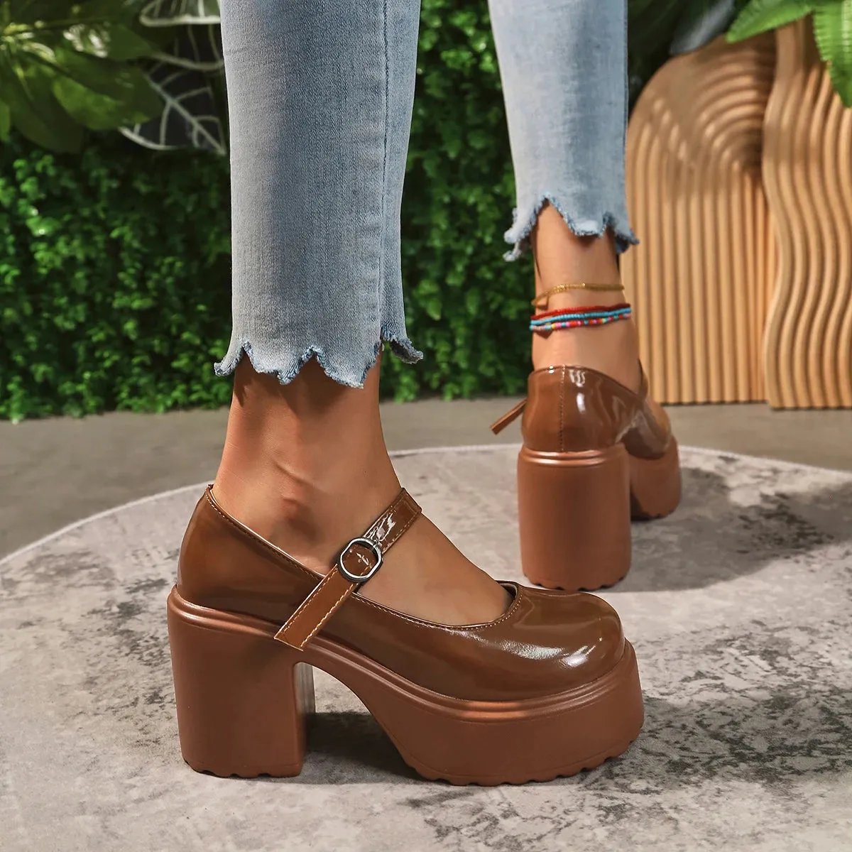 Super High Heels Mary Jane Shoes for Women – Goth Chunky Platform Pumps, Plus Size, Ankle Buckle, Party Lolita Shoes