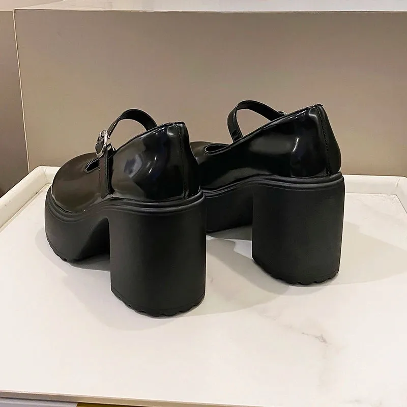 Super High Heels Mary Jane Shoes for Women – Goth Chunky Platform Pumps, Plus Size, Ankle Buckle, Party Lolita Shoes