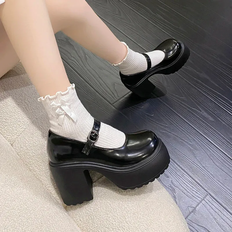 Super High Heels Mary Jane Shoes for Women – Goth Chunky Platform Pumps, Plus Size, Ankle Buckle, Party Lolita Shoes
