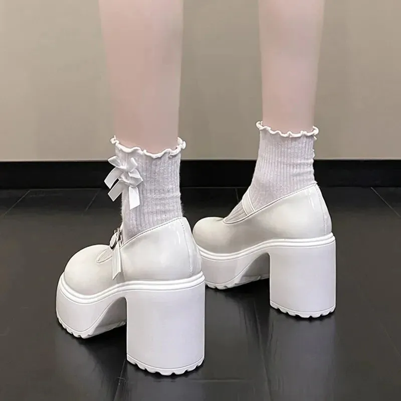 Super High Heels Mary Jane Shoes for Women – Goth Chunky Platform Pumps, Plus Size, Ankle Buckle, Party Lolita Shoes