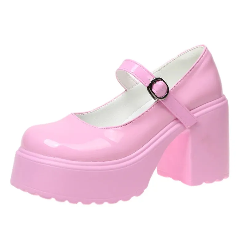 Super High Heels Mary Jane Shoes for Women – Goth Chunky Platform Pumps, Plus Size, Ankle Buckle, Party Lolita Shoes