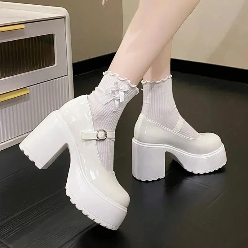 Super High Heels Mary Jane Shoes for Women – Goth Chunky Platform Pumps, Plus Size, Ankle Buckle, Party Lolita Shoes