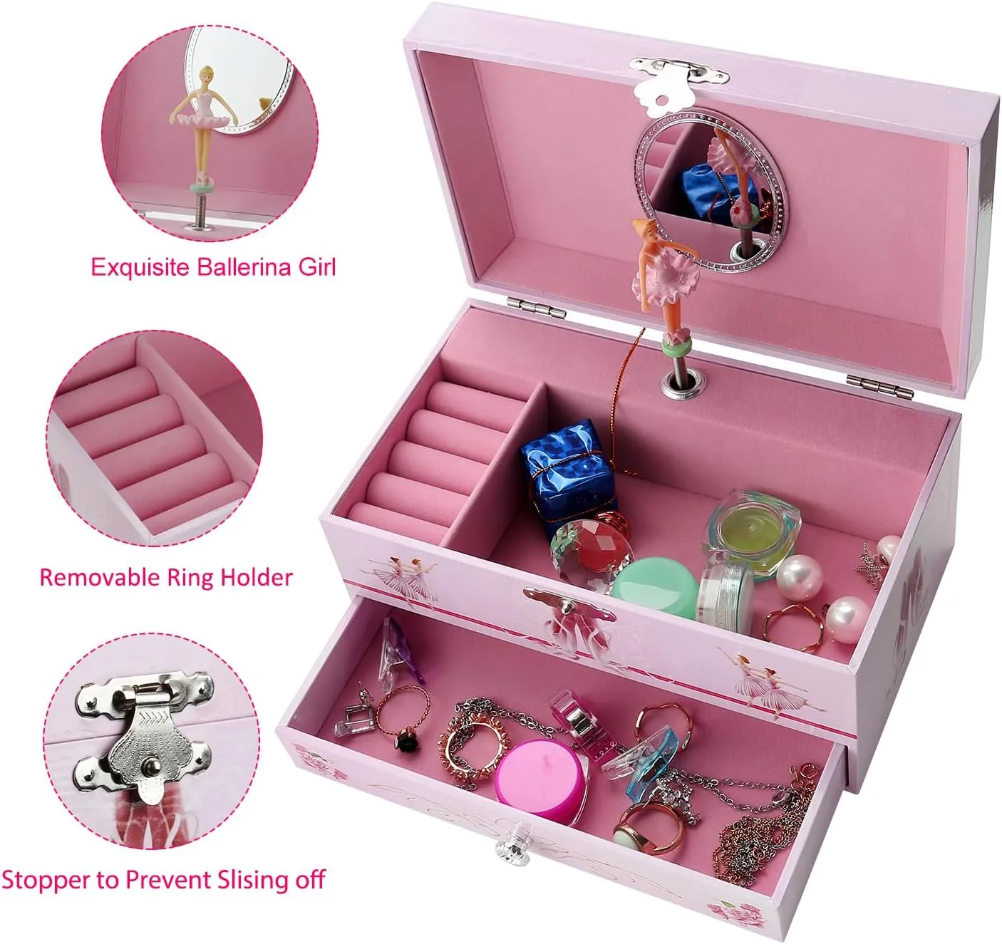 Sweet Musical Jewelry Box With Pullout Drawer And Dancing Ballerina Girl F