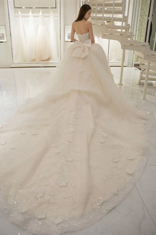 Sweetheart Appliques Bowknot A-Line Floor-Length Wedding Dress WD099