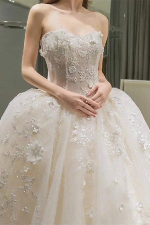 Sweetheart Appliques Bowknot A-Line Floor-Length Wedding Dress WD099