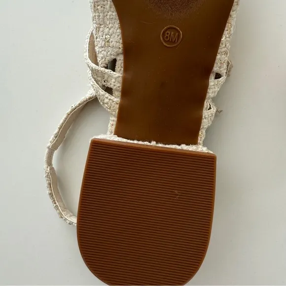 Tahari-NWT- Password-Tweed-Mary Jane-Sling Back-Buckle-Cream-Gold-Classic-Size 8