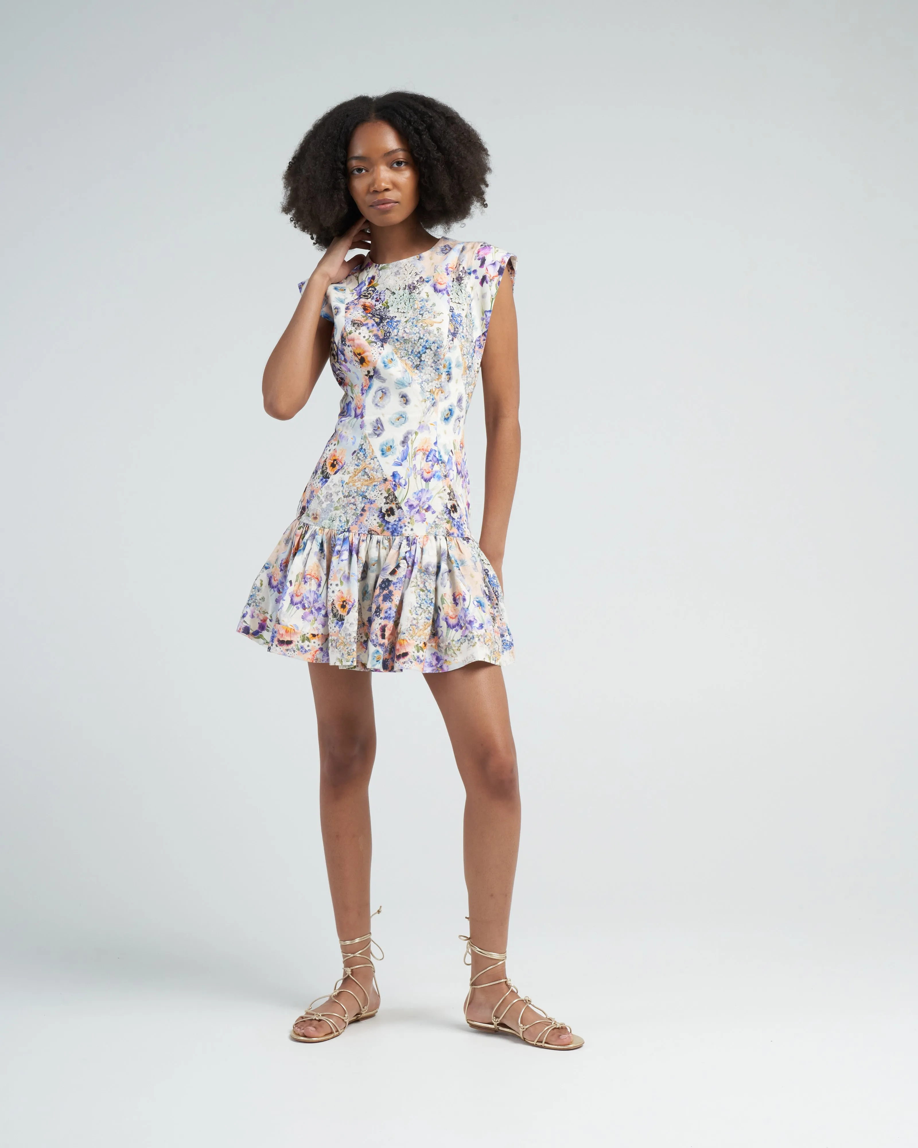 tama flounce short dress - diamond splice print