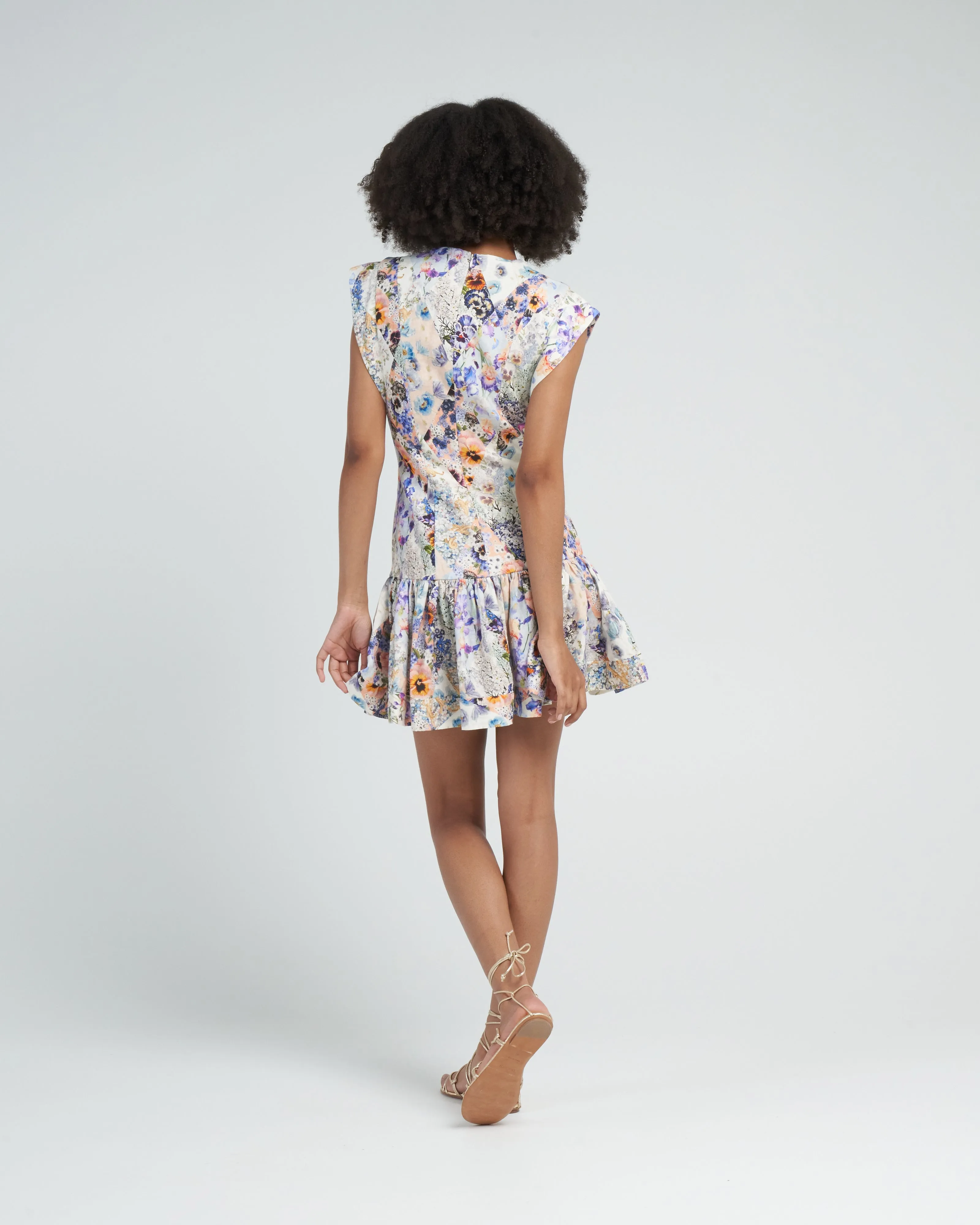 tama flounce short dress - diamond splice print