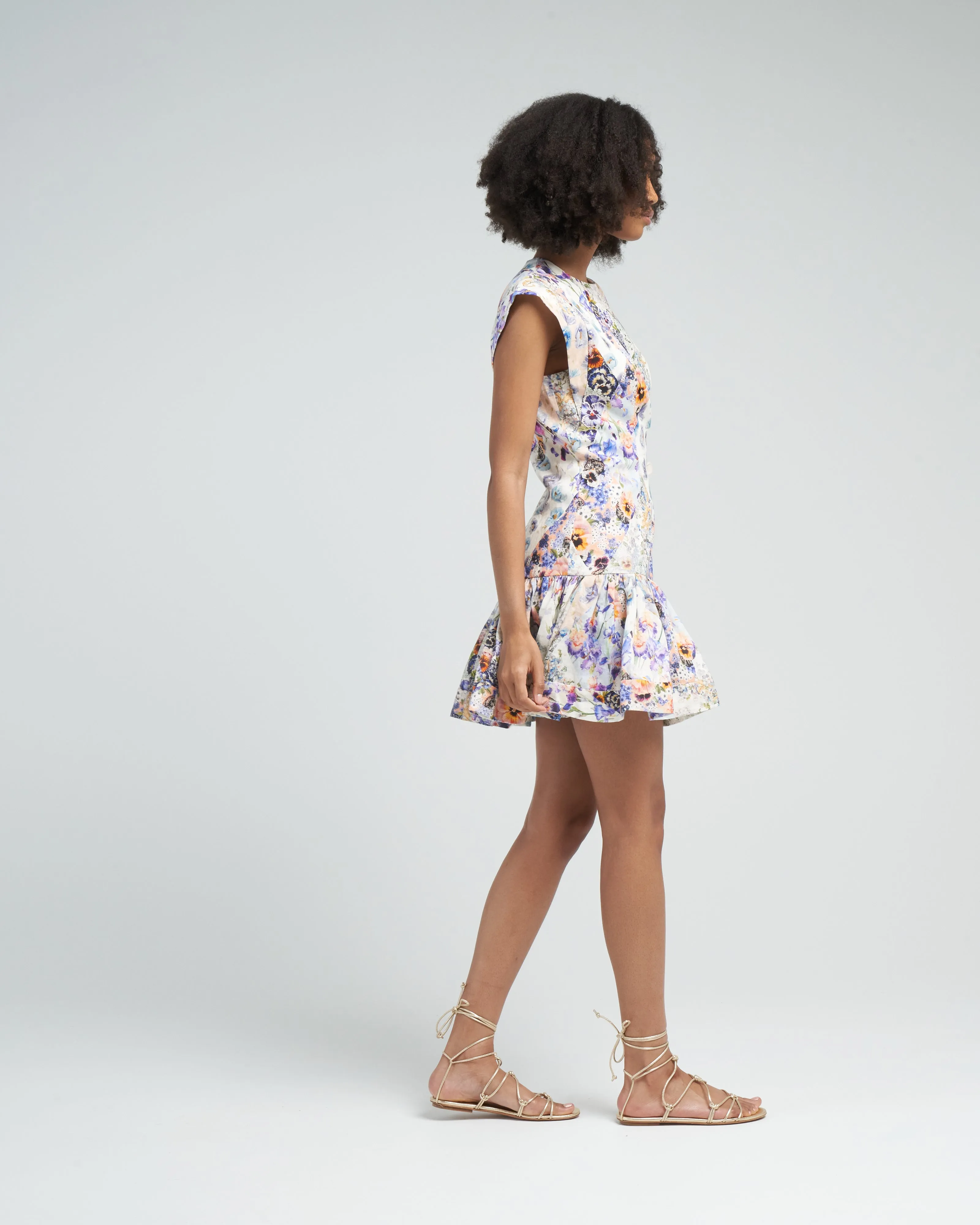 tama flounce short dress - diamond splice print