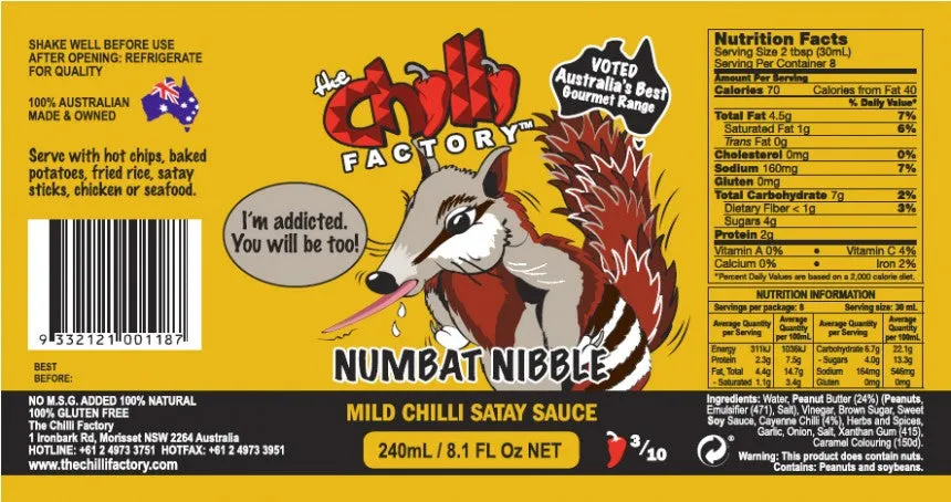 The Chilli Factory | Numbat Nibble Mild Chilli Satay Sauce