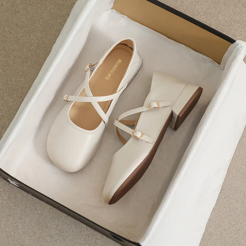 Thick Sole Mary Jane Shoes Spring Soft Sole Thick Heel Women's Shoes