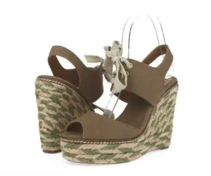 Tory Burch Brown Lace Up Ankle Strap High Heel Wedges Sandal